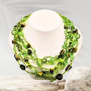 Y2K Green Multi-Strand Beaded Statement Necklace